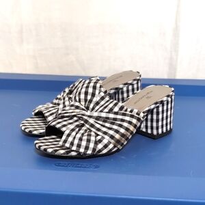 Worthington Black White Gingham Plaid Bow Top Backless Block Heel Sandal Size 5